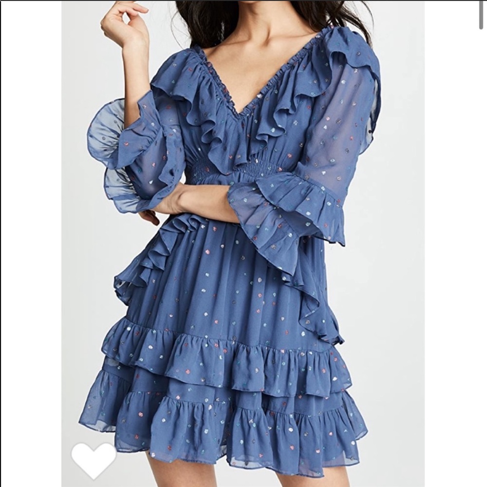New REBECCA TAYLOR Glitter Gem Chiffon silk long sleeve Dress blue - Picture 1 of 10